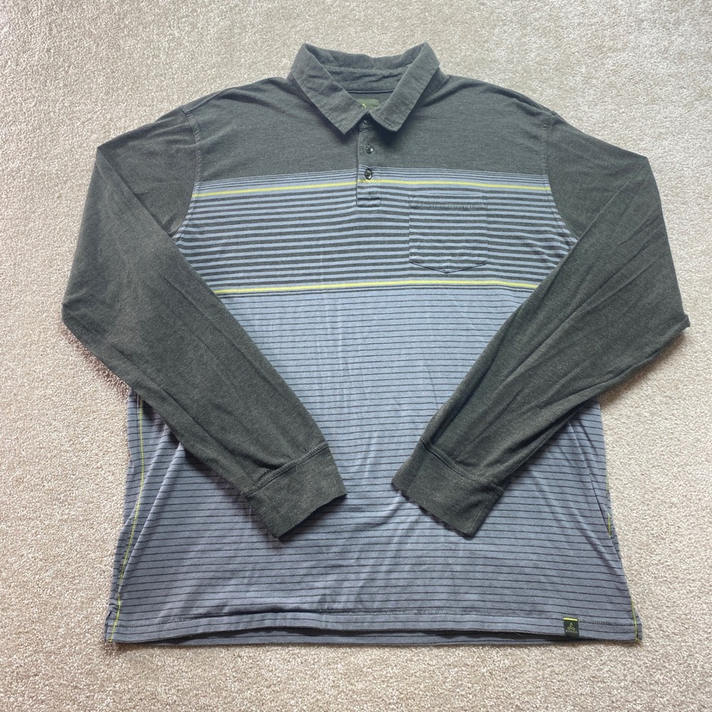 Prana Shirt Mens XL Striped Long Sleeve Polo Pocket Casual Preppy